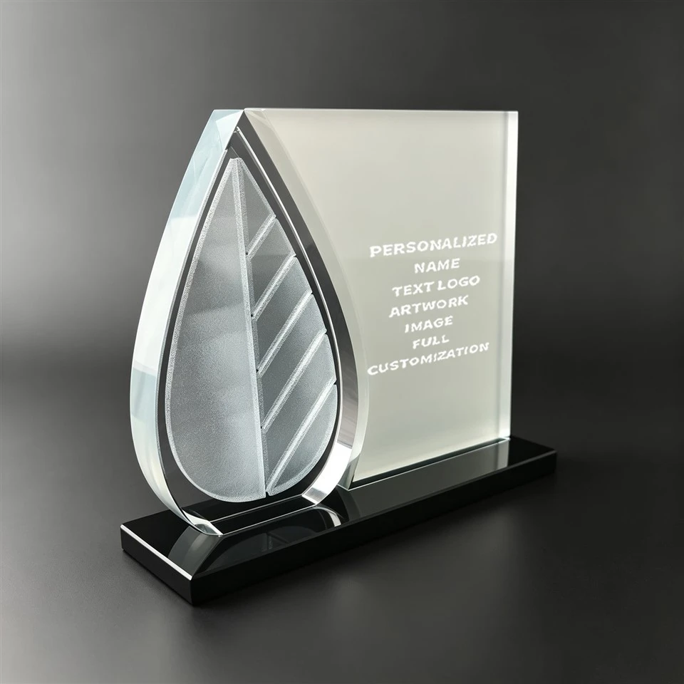 Leaf Pattern Black Base Crystal Trophy factory